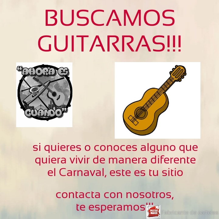 Nos ayudais con un RT para poder localizar un guitarra, queremos ir al teatro y  que no decaiga el concurso de murgas, pero nos hace falta un guitarra