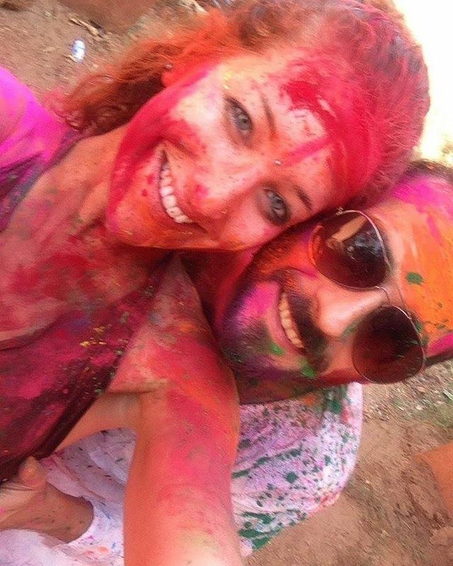 Happy holi + Happy birthday Amore mio 🌺 life is more colourful with you in it. Wish we were in India celebrating this year but rainy California will do just fine. 💗 #holi #amoremio