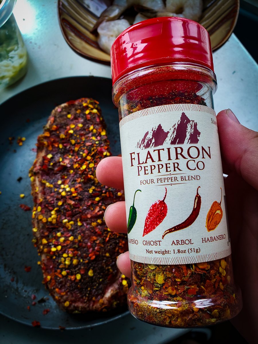 Four Pepper Blend - A blend of Jalapeno, Arbol, Habanero, and a dash of Ghost. A great way to add an extra kick to your next steak. #flatironpepper