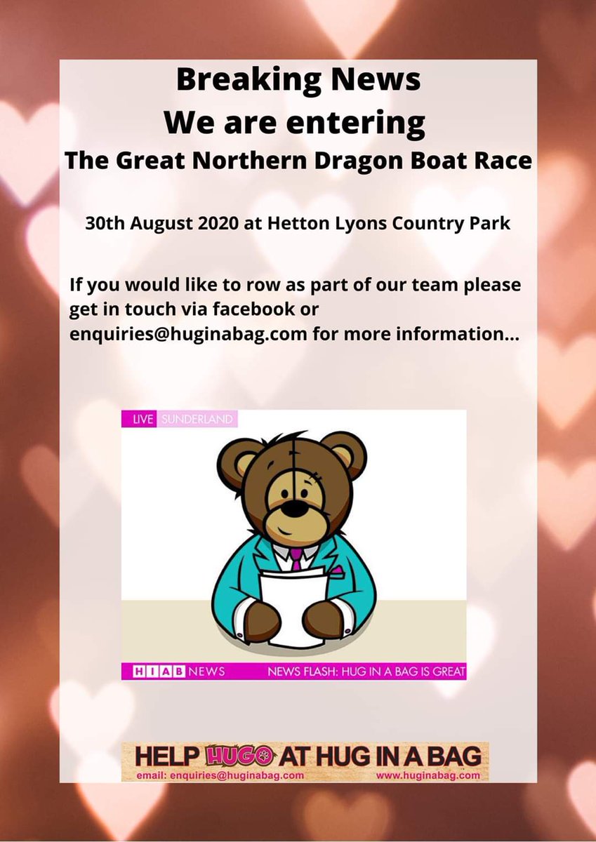 Huginabag's tweet photo. We are entering this years Northern Dragon Boat Race...
If you are interested in rowing or supporting the event. Please get in touch. 

30th August Hetton Lyons Country Park.

Come along, Meet Hugo Bear and and cheers us on with your loudest voices...

Love Hugo  xxx https://t.co/72tIr5YWNP