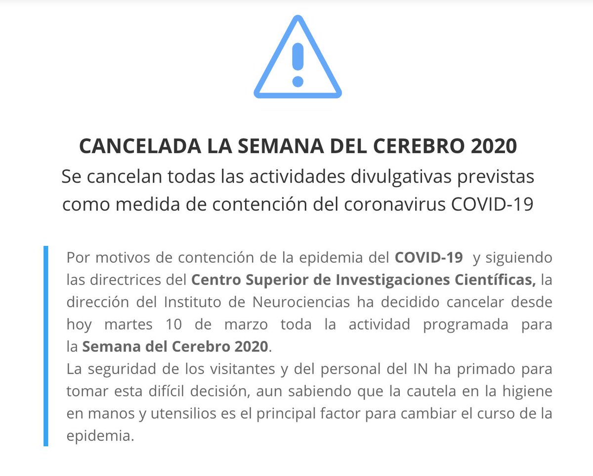 ‼️ AVISO IMPORTANTE ‼️

CANCELADA LA SEMANA DEL CEREBRO 2020
Se cancelan todas las actividades divulgativas previstas como medida de contención del coronavirus COVID-19.