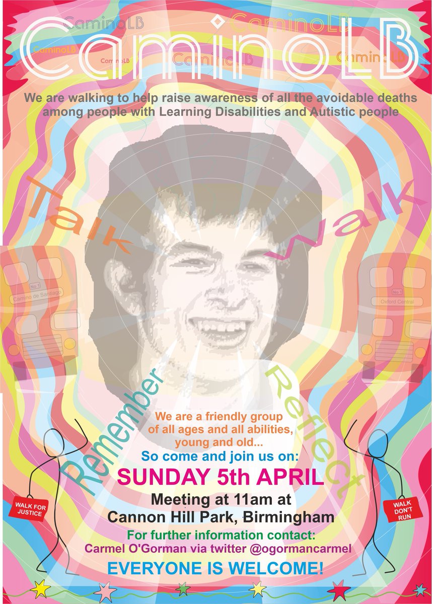 Please RT. We're walking in #CannonHillpark #Birmingham on April 5 to support all those on the #CaminoLB2020  @sarasiobhan @AliciaWood__ Thanks to @DavidHarling1 for creating this wonderful poster #LaughingBoy #ConnorSparrowhawk @justiceforLB