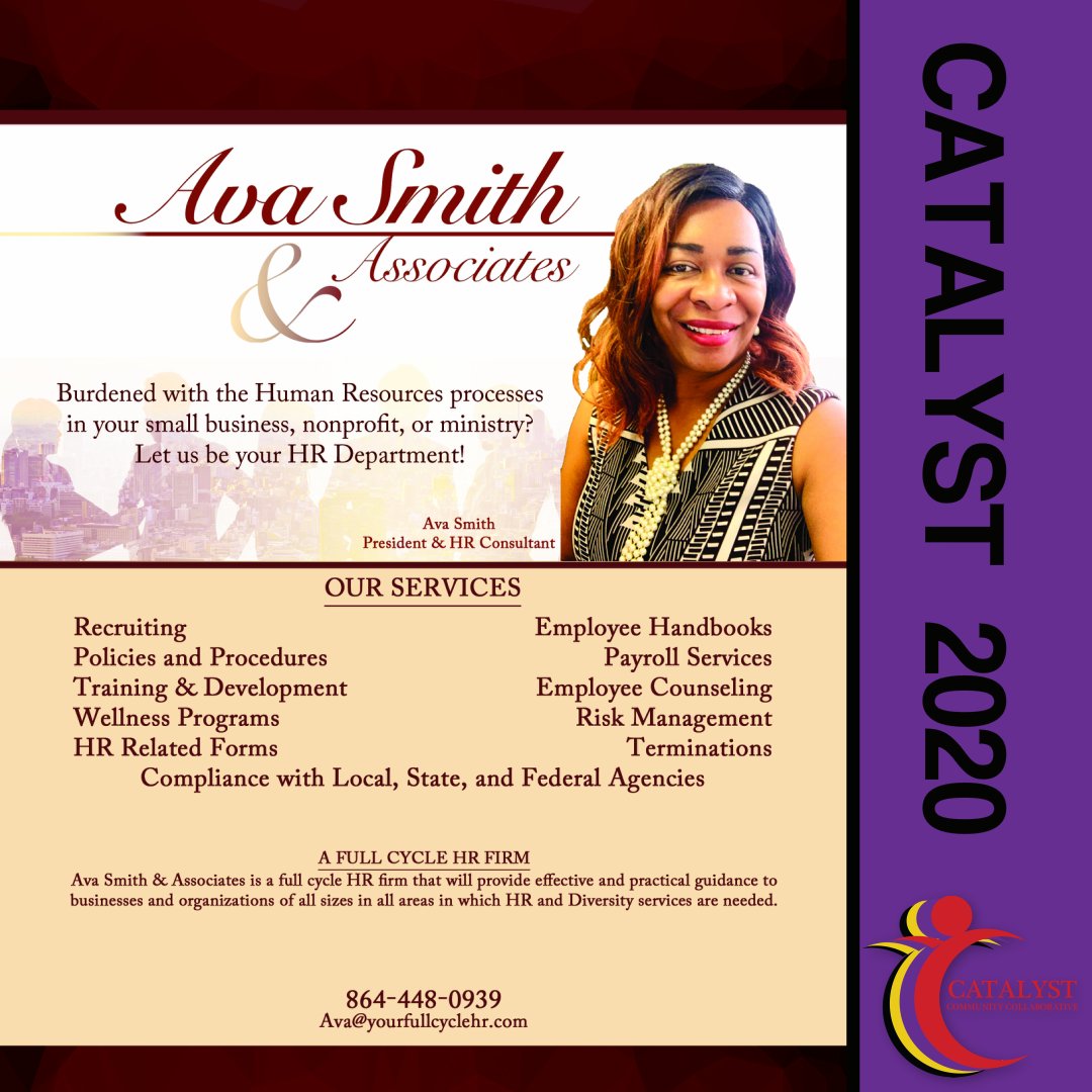 CatalystGroupSC's tweet photo. Ava Smith &amp; Associates is a full cycle HR firm that will provide effective and practical guidance to businesses and organizations of all sizes in all areas in which HR and Diversity services are needed.
#SupportMinorityOwnedBusinesses https://t.co/2XuYkTr3GK
