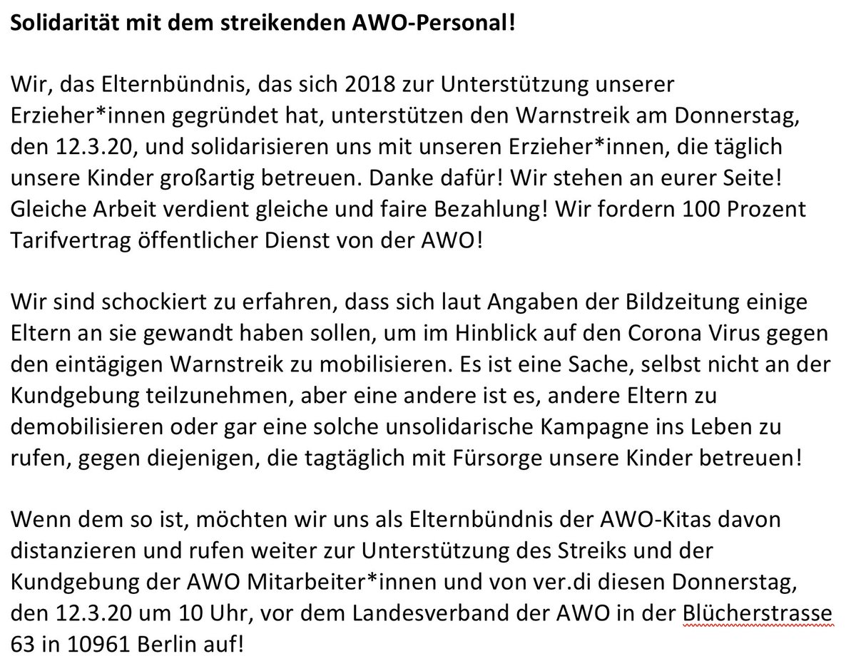 Bezüglich der Demo am 12.3. gab es heute Presseanfragen bei <a href="/_verdi/">Ver.piss.di</a>, u.a. von <a href="/bild/">BILD</a>. In Reaktion darauf haben Eltern der AWO Kitas ein Statement verfasst.