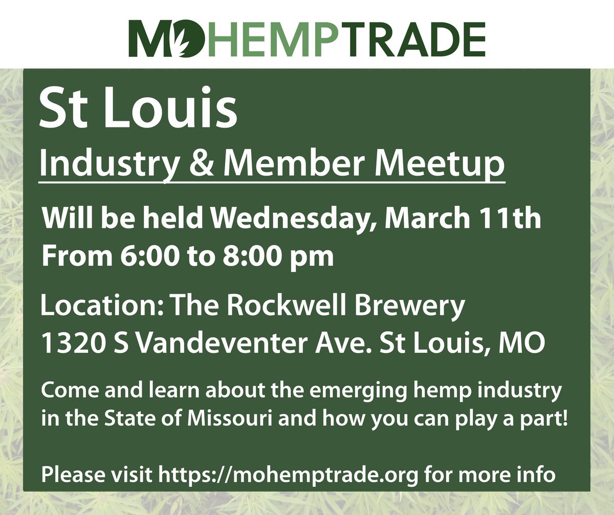 SbxFarms's tweet photo. We'll be speaking at this event! Come out out.

For more information visit https://t.co/cRbZLnE7zt

#hemp #cbd #sbx #sbxfarms #hemptrade #mohemptrade #stlouis #meetup https://t.co/RlE04aMYiA