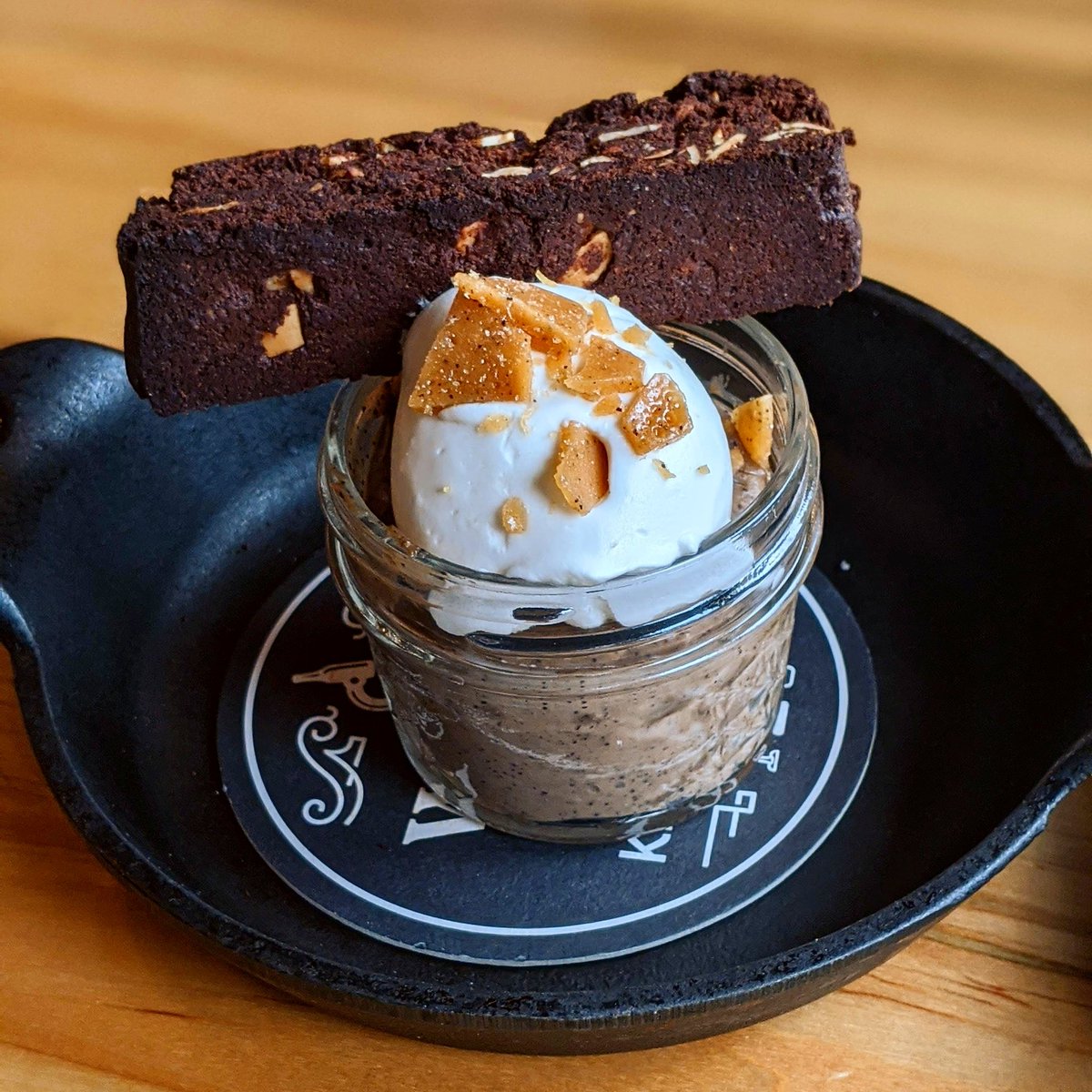 Eating our way through the NEW DESSERT MENU... ⁣Espresso Budino, anyone? 🤤 ⁣
⁣
Our pastry chef created this GLUTEN FREE treat with a nitro cold-brew &amp; espresso pudding, house whipped cream and fresh-baked ‘coffee toffee’ ⁣
almond-buckwheat house biscotti.