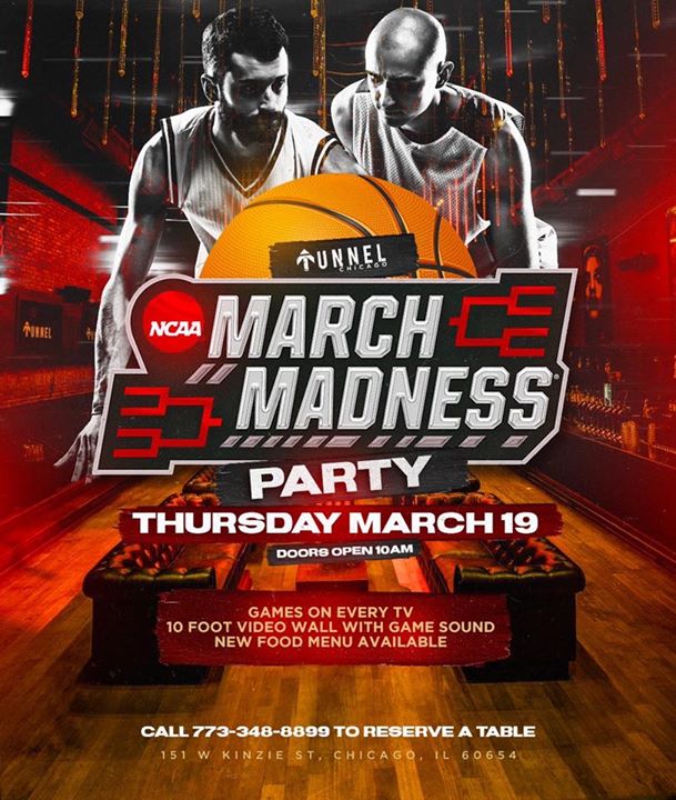 TunnelChicago's tweet photo. March Madness is coming up! 🏀

Reserve your table for Thursday, March 19th!

Food and drink menu available, games on every TV and we’ll be playing sound!

Doors open at 10am. https://t.co/jaezSm6OUT