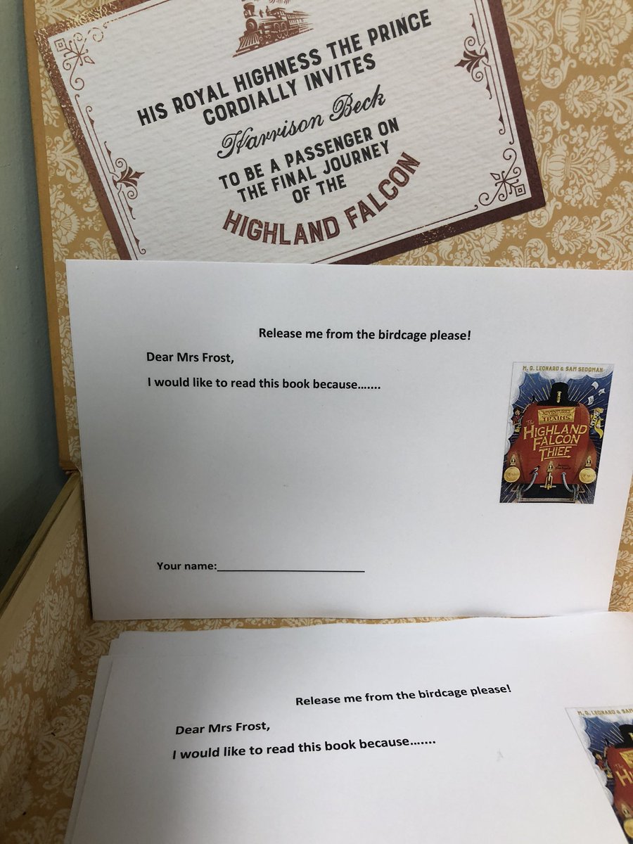 Excited to see which children write me a note to release the Highland Falcon Thief from the birdcage! I know they’ll be excited to find this tomorrow 😊@samuelsedgman #TheHighlandFalconThief #readingforpleasure @WittershamCEP