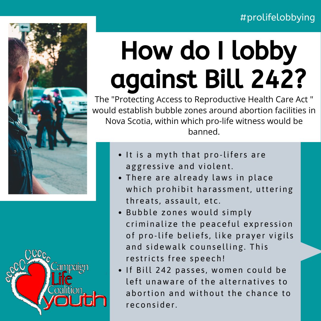 clcyouthprolife's tweet photo. Here's how to lobby your MLA against #NovaScotia #bubblezone Bill 242 or what to say in an argument with friends or family members about it:
#prolifelobbying https://t.co/XkSXMT1GgU