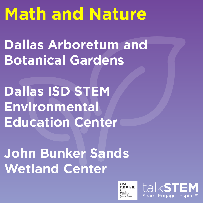talkingSTEM's tweet photo. We are highlighting organizations featured at this year's Pi Day Math Festival by their category on our Pi Day Passport. First up, Math and Nature! What connections do you observe between math and nature?
@ATTPAC @dallasarboretum @DallasisdSTEM
#attpactalkstem #piday #idm314 https://t.co/PkO8O4TqcL