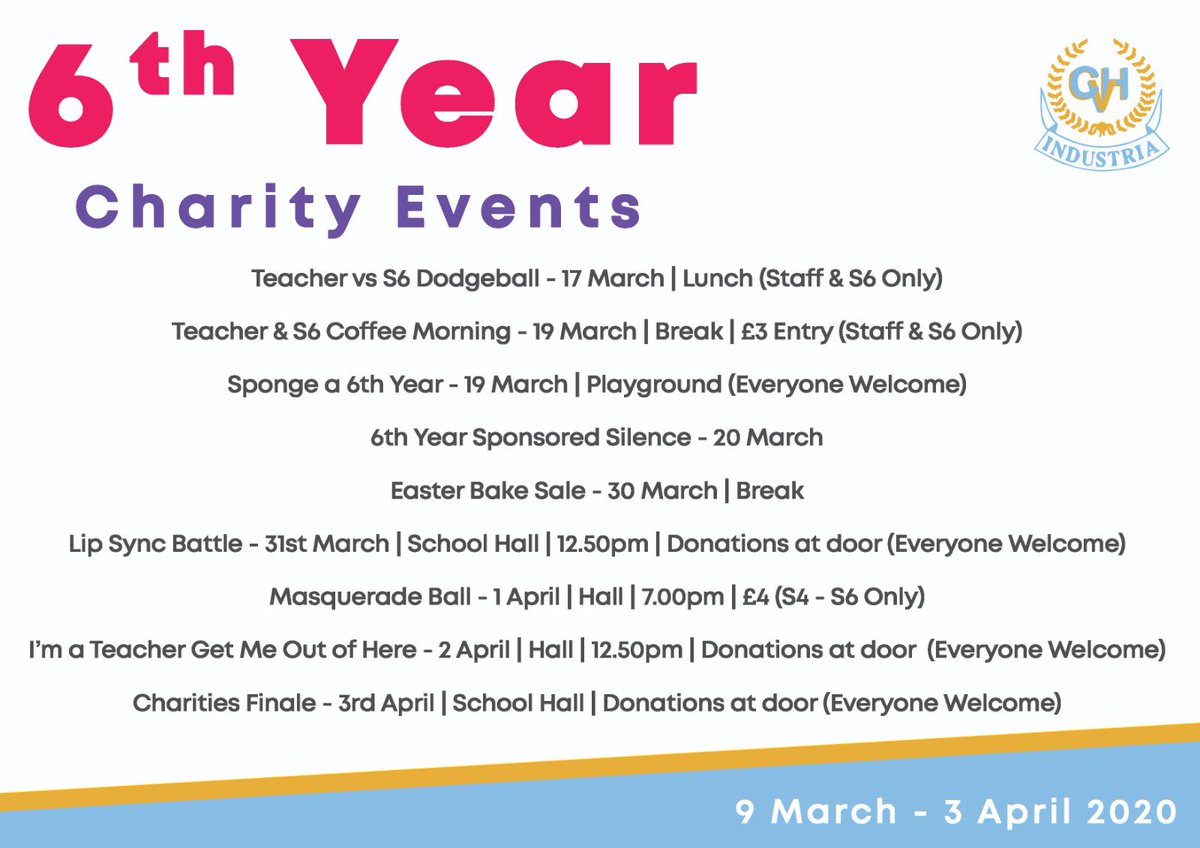 Calling all pupils of The Valley! S6 have been working incredibly hard to get all these events organised to raise money for an amazing charity <a href="/HouseChriss/">Chriss House</a> please show your support and come along to the events! 🤗