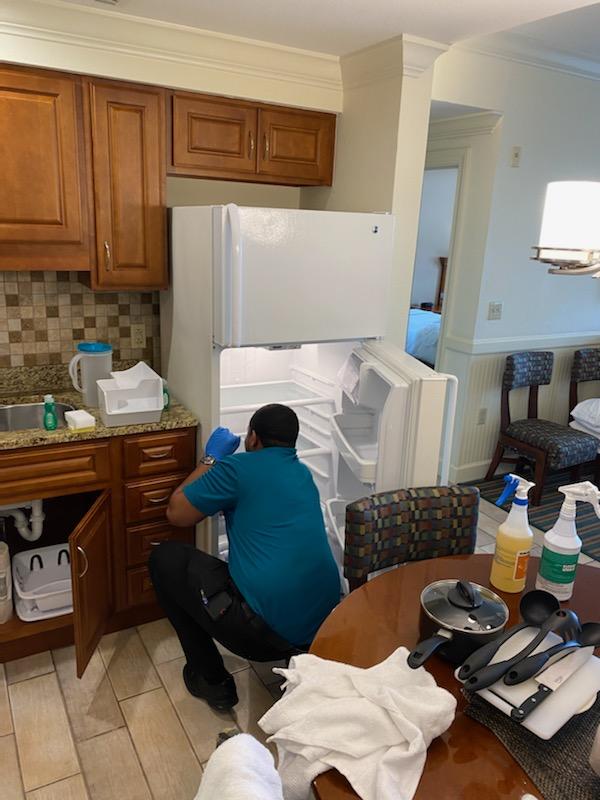 Sadjoune's tweet photo. Our Front Office Manager, Shane Walters is getting train on the cleaning process with our Housekeeping Supervisor, Jannette this week. It seems that it is going well #LifeAtDiamond #Diamondcareers #Managerintraining @DiamondCareers @diamondresorts https://t.co/AfNPhXgRFS