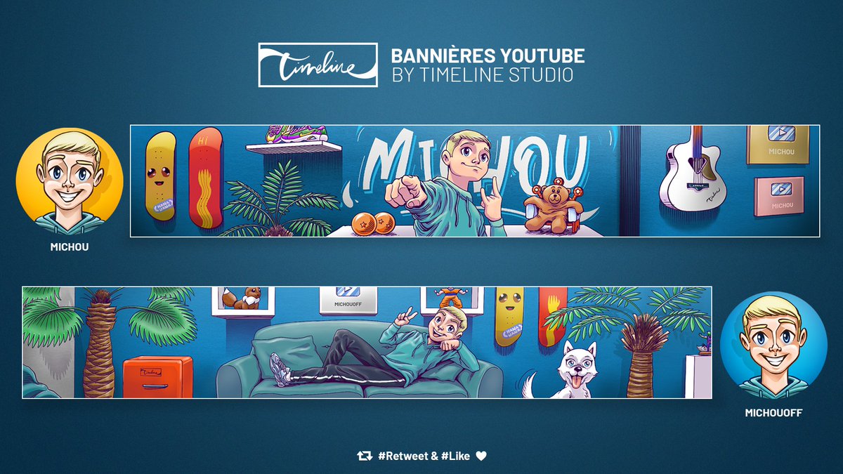 TimelineStudio_'s tweet image. Une nouvelle fois @Michoucroute_ nous à fait confiance pour illustrer les bannières de ses chaines YouTube !

 #RT &amp;amp; #Like ❤️