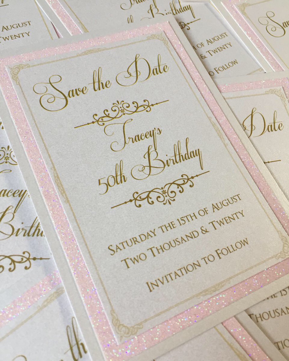 designerinvite's tweet photo. 50TH BIRTHDAY //
We don’t just make wedding invitations here at HandmadeByHannah. All designs can be adapted to make party invitations with tweaking of a few words! 
#wedding #birthday #party #invitations #invites #stationery #50th #babypink #white #gold #glitter #shimmer #bling https://t.co/lN8MsTNJ6k