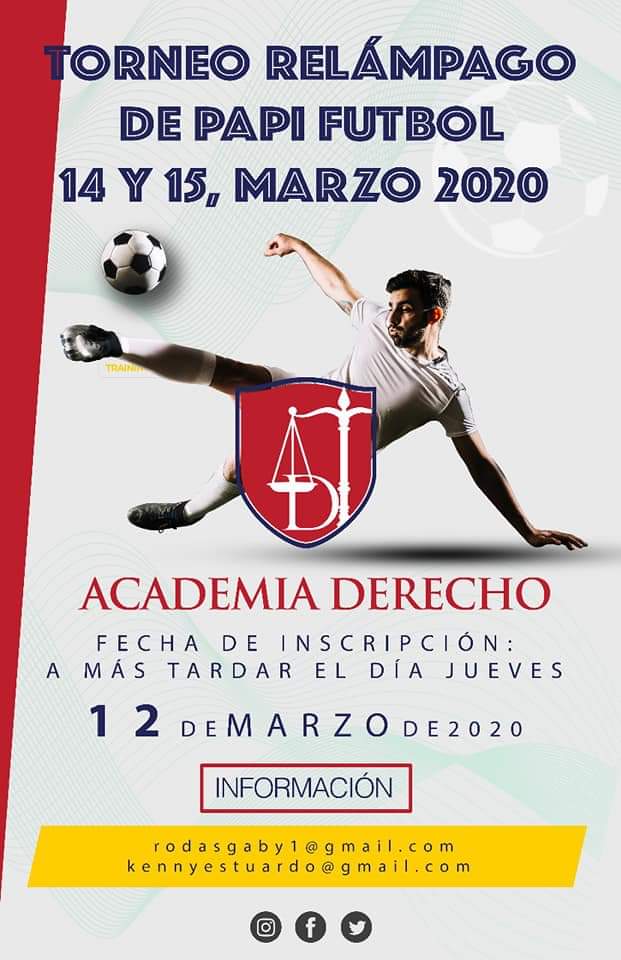 DecanaLemus's tweet photo. ⚽ ¡Vamos a la cancha! ⚽

Me permito invitar a todos los estudiantes a un torneo relámpago de papi fútbol.

Abajo encontrarán la información 👇

#AstridLemusDecana
#UnaMejorFacultad

@DerechoXAstrid https://t.co/aE7JX9mTLn