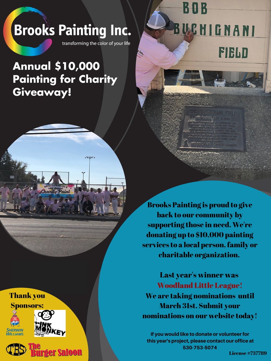 Nominate Today for the 2020 Charity Paint Giveaway with Brooks Painting Inc.! Click here for more details: brookspainting.com/community/char…