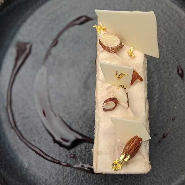 Semifreddo Al Torrone: frozen honey mousse, pistachio feuilletine, pistachio dacquoise, toasted almond, dried cherries and maraschino syrup ift.tt/2IzUJvE