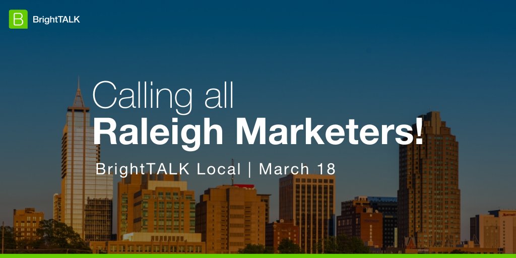 BrightTALK's tweet photo. We’re welcoming all marketers in #Raleigh to join us for an exciting evening of networking & learning with fellow marketing visionaries at our #BrightTALKLocal event.
Save your seat now! https://t.co/dNwE0hcadn https://t.co/wfSozawoVQ