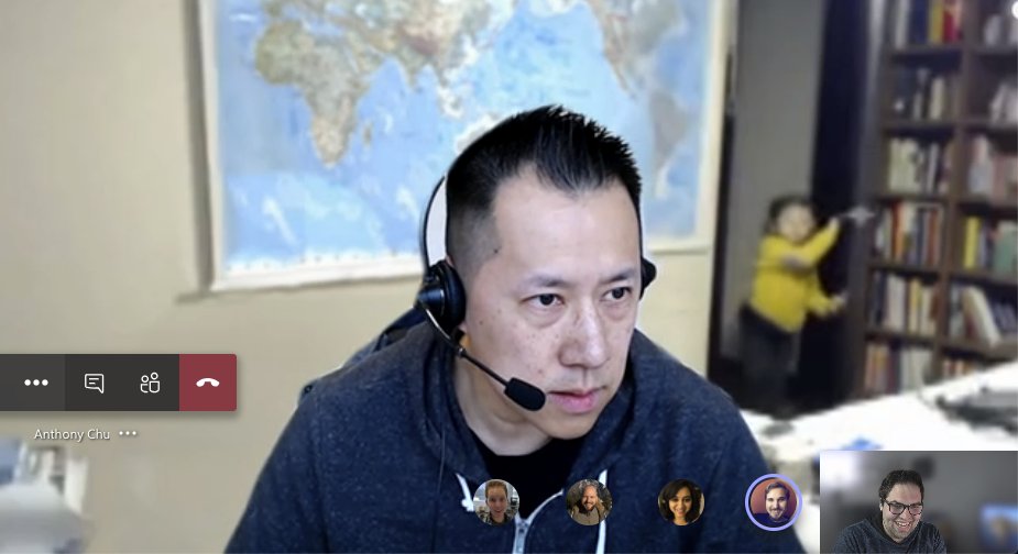 In a <a href="/MicrosoftTeams/">Microsoft Teams</a>  meeting with <a href="/nthonyChu/">Anthony Chu 🦋 @anthonychu.ca</a> - best custom background I've ever seen 😂