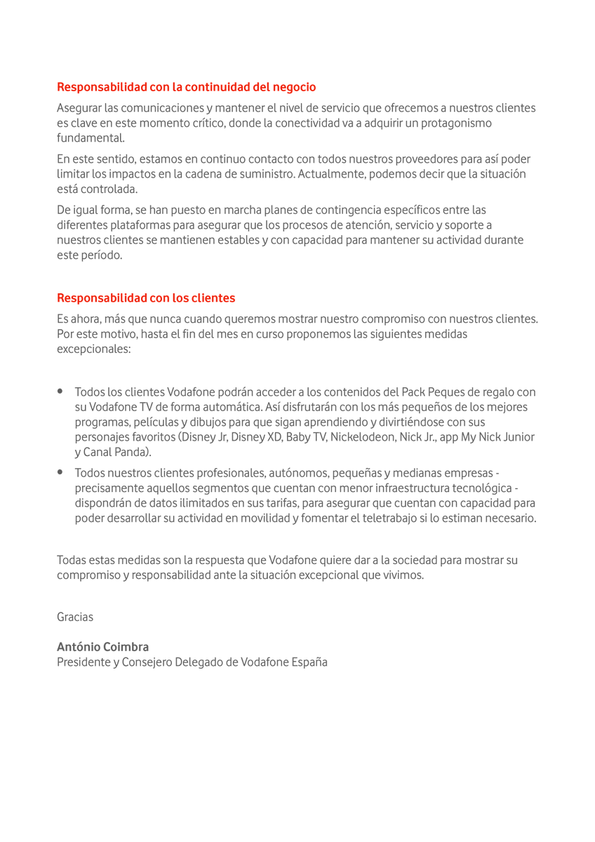 vodafone_es's tweet photo. 🔴 COMUNICADO OFICIAL | Medidas de Vodafone España ante la crisis del #coronavirus Covid-19 https://t.co/sBWQF9tuww