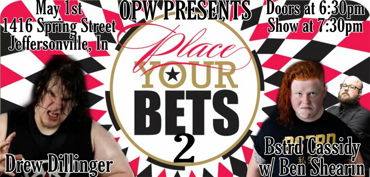 OptimumPW's tweet photo. At our next event May 1st, @Dillinger_exe will take on @BSTRDCASSIDY in a first time ever matchup. BSTRD will have @BenTheRef502 in his corner. Will that spell trouble for Drew Dillinger? Be there May 1st. https://t.co/4Re8CHc3ot