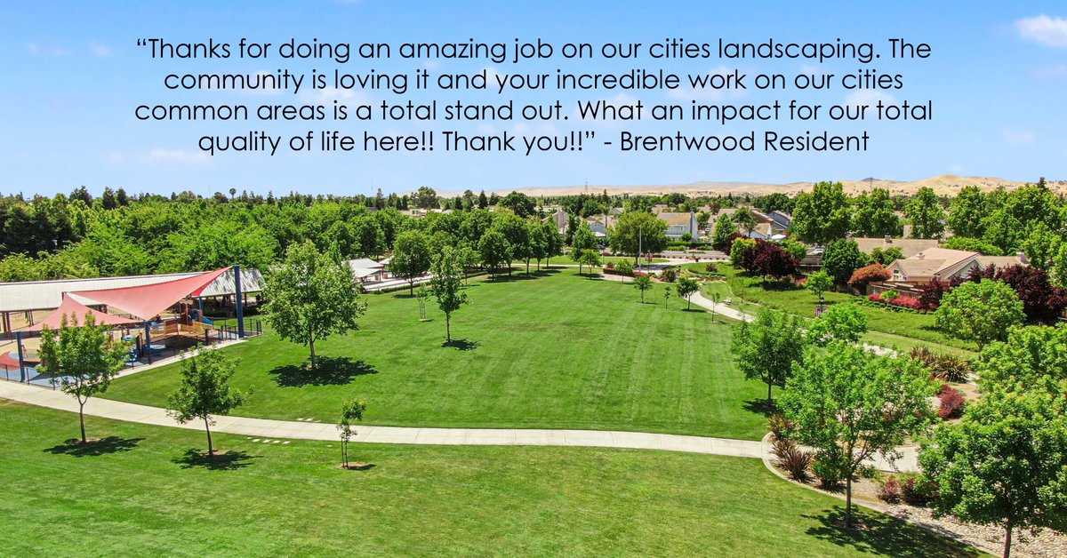 Terracare has been proudly serving <a href="/CA_Brentwood/">City of Brentwood, California</a> since 2009. It is our greatest compliment when the residents, who are the end users of these parks and facilities, recognize the hard work that our incredible staff provides everyday. Way to go team!