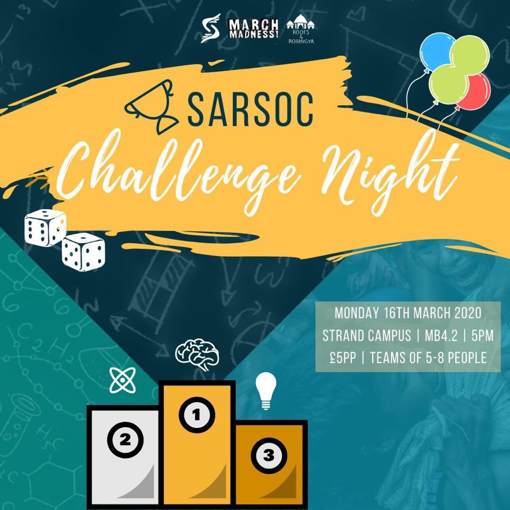 thesarsoc's tweet photo. does ur team have what it takes? CHALLENGE NIGHT 🎊 round 1: THE BIG QUIZ 🧠 where ur knowledge is tested...only the top teams can get through to round 2: THE CHALLENGE where ur teams real talents will be tested  👀 if you dare face the challenge SIGN UP IN THE LINK IN OUR BIO🤩 https://t.co/yBKFPaE4vJ