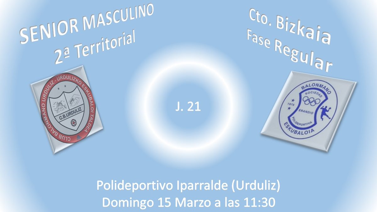 Decimonoveno partido de la liga Bizkaia 2019-2020
<a href="/bmurduliz/">Balonmanourduliz</a> vs <a href="/SP_Erandio/">SP Erandio</a>
15 Marzo 2020
#UrdulizArena a las 11:30
#vamonosAtomos
#eskubaloiaBizkaia 
#somosErandio
<a href="/erandioinfo/">Erandio Info</a>
<a href="/Erandiokoudala/">Erandioko Udala</a>
<a href="/fvbm/">fvbm/bef</a>