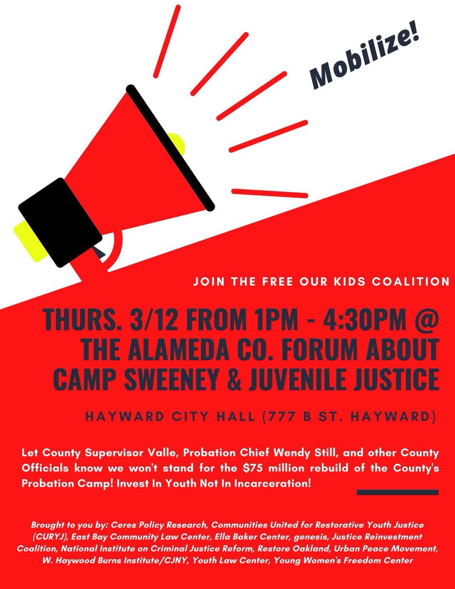 #Feedom2030 is the next step of our directly impacted youth- support them & join us as we co-host with @CURYJ Tell Alameda County to Invest In Youth NOT in Incarceration! Join us this Thurs 3/12 1pm-4:30pm Hayward City Hall #DreamBeyondBars #CloseYouthPrisons #BuildYouthLeaders