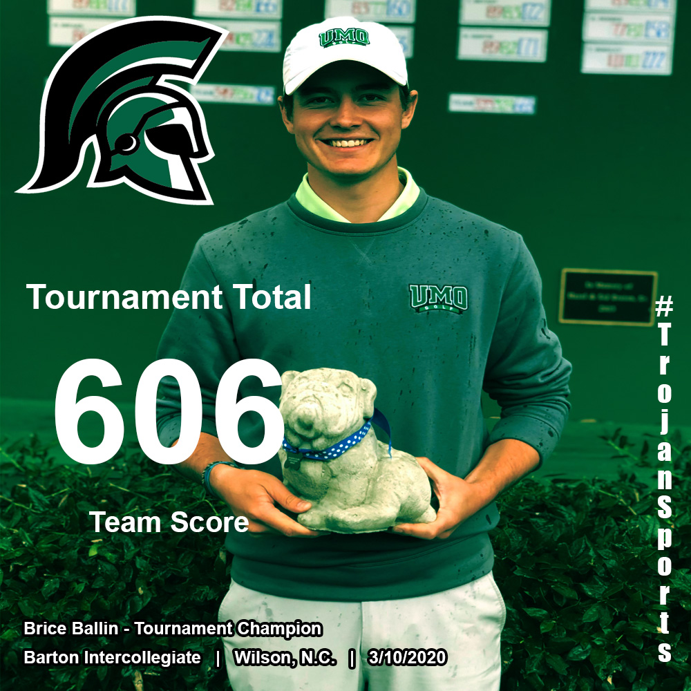 UMOAthletics's tweet photo. @umogolf had a successful day as Brice Ballin won his first collegiate tournament for the men's team en route to the team taking 3rd, while the No. 22 women's team finished 2nd with all Trojans finishing inside the top-10! #TrojanSports #FirstWins https://t.co/c6rm4LYc68