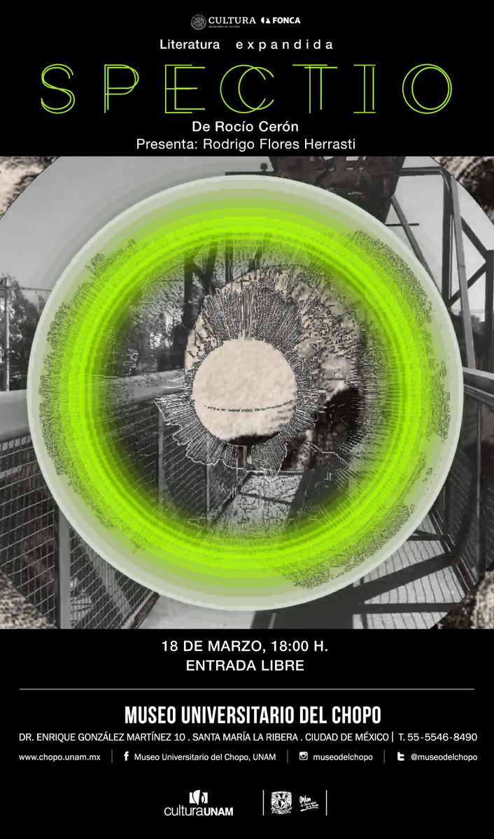 museodelchopo's tweet photo. El miércoles 18 de marzo te invitamos a la presentación del libro y sesión experimental #SPECTIO de @ARocioCeronZ

Poemas construidos por voz, paisajes sonoros y texturas.
 
El espacio como práctica de contemplación y decodificación de la realidad.

18:00h.

#EntradaLibre https://t.co/LvrWdEVOOm