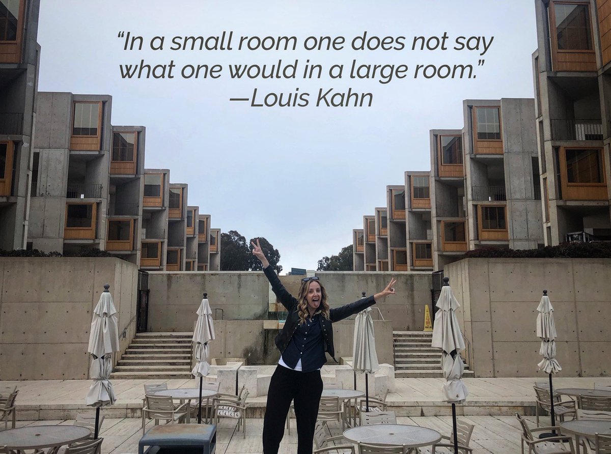 “In a small room one does not say what one would in a large room.” —Louis Kahn
The spaces we work in have a profound effect on how we perform our work.  Learn more in #wildsuccess Author <a href="/BrainyLeaders/">Amy Posey</a>  Kahn’s #salkinstitute in CA <a href="/VallelyKevin/">Kevin Vallely</a> <a href="/MHBusiness/">McGraw Hill Business</a> <a href="/theaipgroup/">The AIP Group</a> <a href="/anfarch/">ANFA</a>