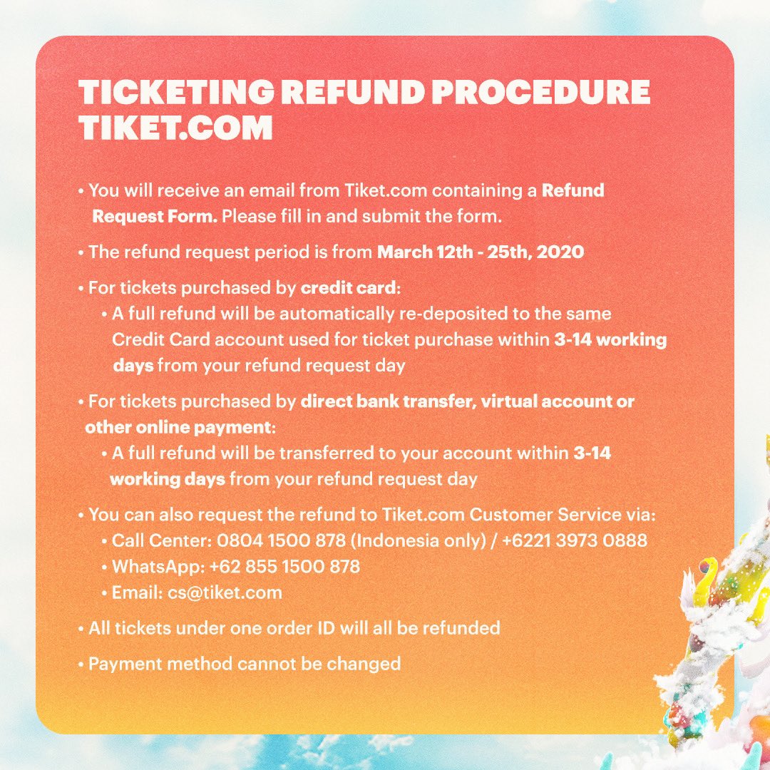 88rising's tweet photo. HITC JAKARTA TICKET 🎫 REFUND INSTRUCTIONS — ps good news, a new date will be announced soon in the coming weeks, stay tuned! https://t.co/nohiFEqkEN