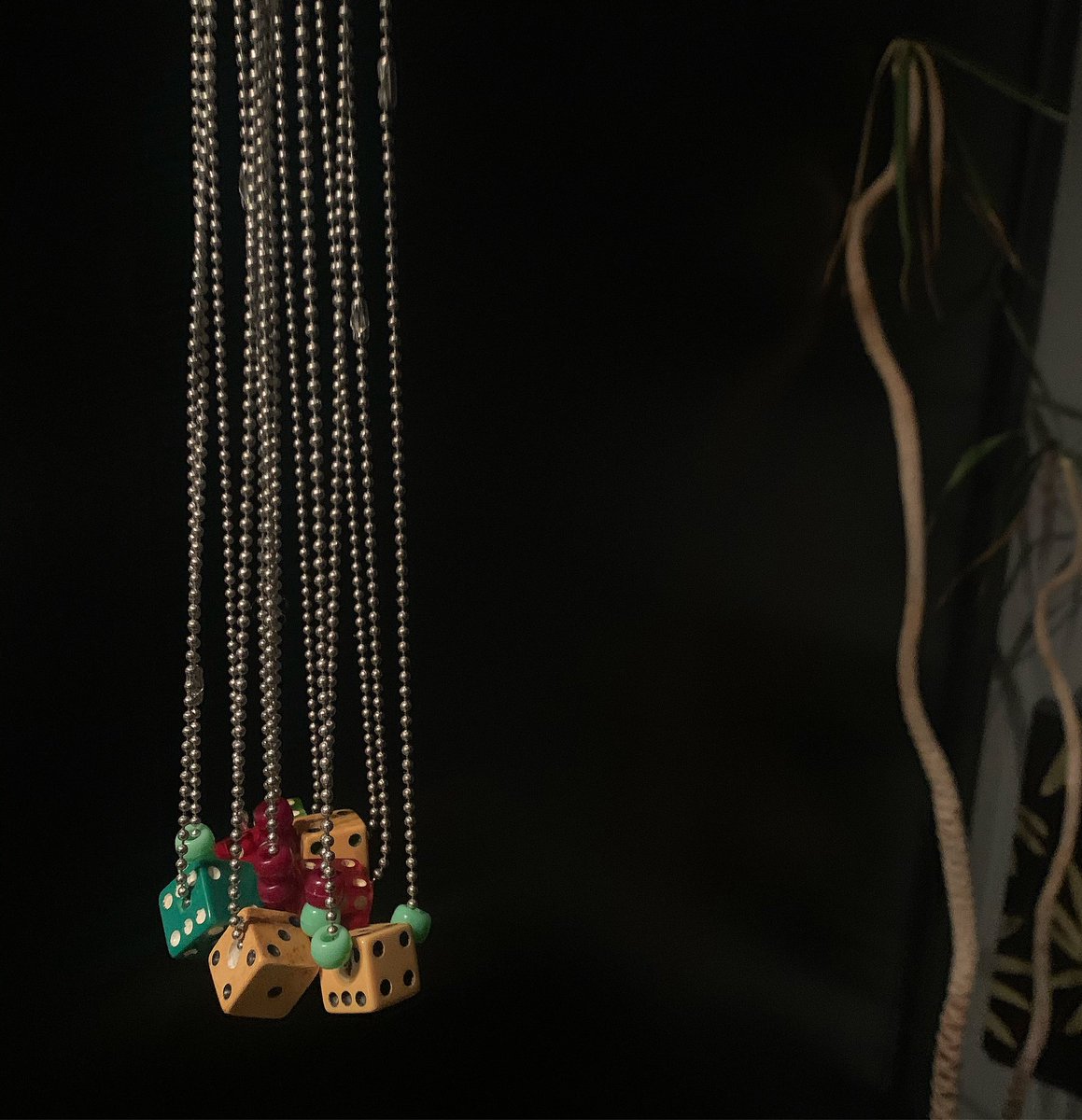 foreignenterpr1's tweet photo. Hand mad vintage dice chains. Each dice is sourced from 1940-1970. These samples have mint and maroon bead accents. The updated chains will have glass option and gem option as well. Link in bio this week. https://t.co/x4lo2QQbew