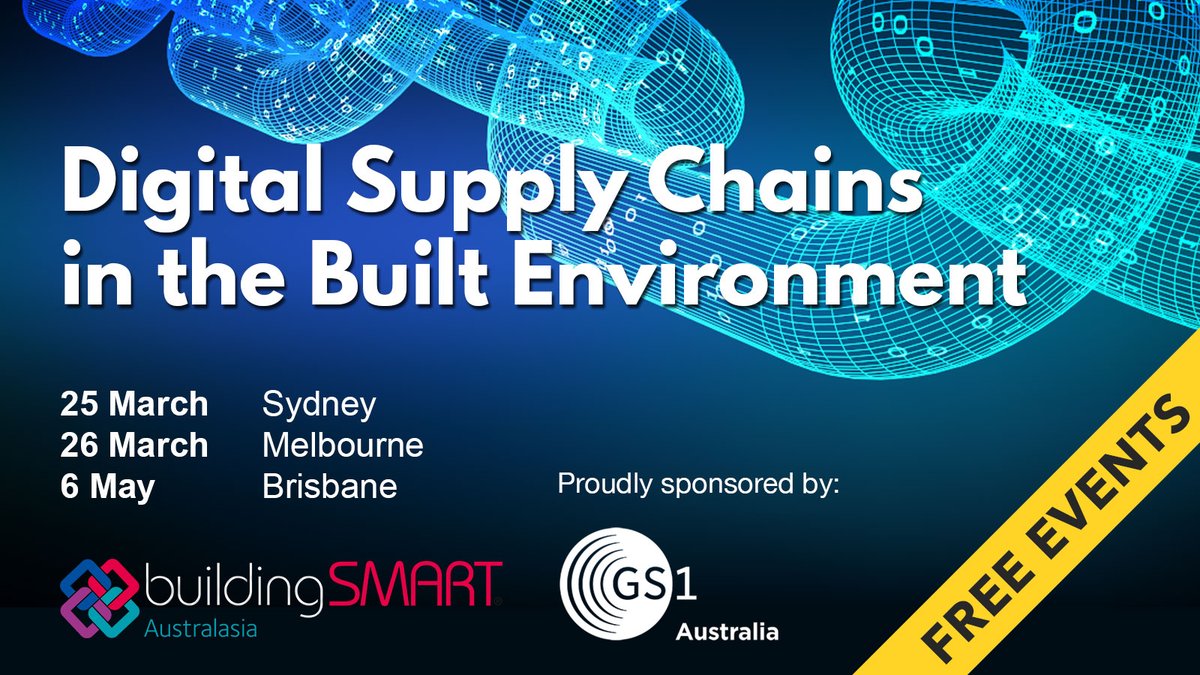 FREE seminar in Melbourne: Digital Supply Chains in the Built Environment. Limited spots, register now to secure your spot! #DINdrinks by @DigInfraNetwork after. Proudly sponsored by @GS1_au eventbrite.com/e/digital-supp…