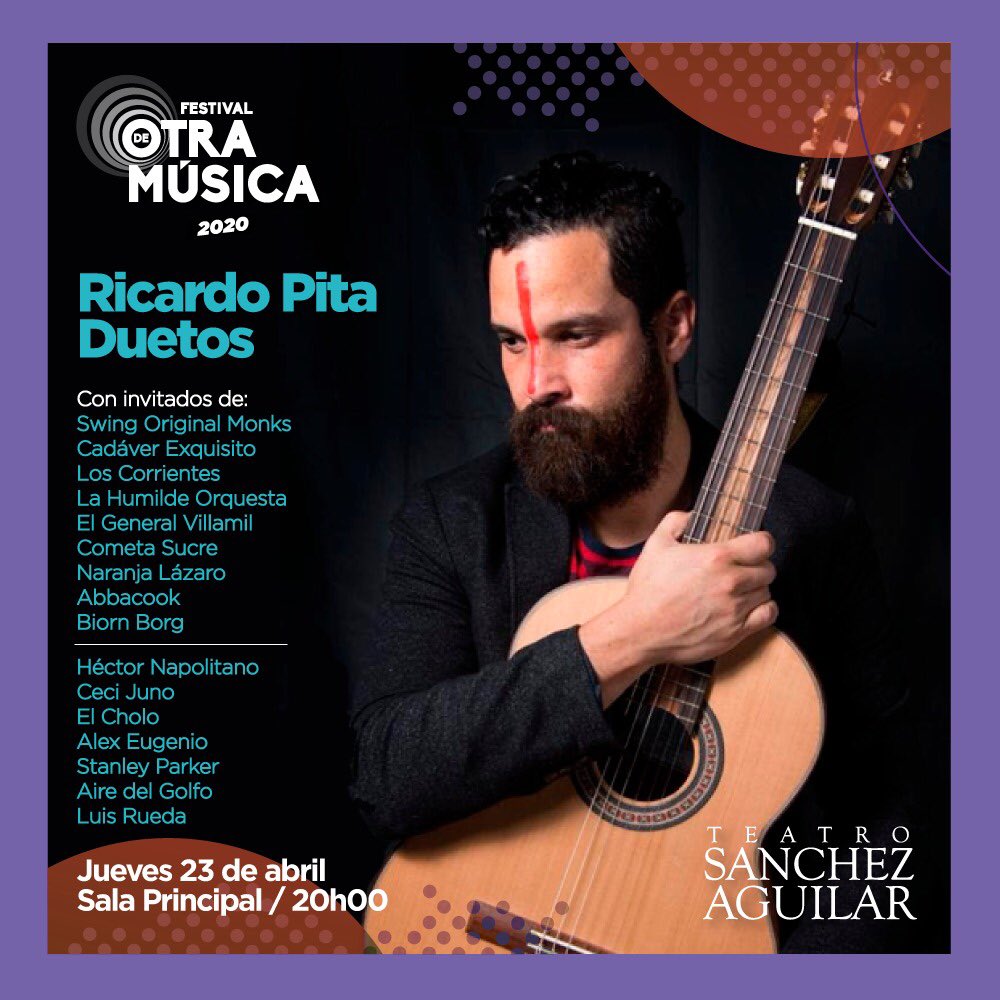 DUETOS Guayaquil! Con invitados de <a href="/swingoriginal/">Swing Original Monks</a> <a href="/ViejoNapo/">Hector Napolitano</a> <a href="/cecijunomusic/">Juno</a> <a href="/cadaverexmusic/">Cadáver Exquisito</a> <a href="/LosCorrientes/">Los Corrientes</a> <a href="/elcholodb/">Guillermo</a>  <a href="/airedelgolfo/">Aire del Golfo</a> <a href="/elgeneralvillam/">El General Villamil</a> <a href="/CometaSucre/">Cometa Sucre</a> <a href="/naranjalazaro/">Naranja Lázaro</a> <a href="/yolucho/">Lucho Rueda</a> <a href="/abbacook_/">ABBACOOK</a> <a href="/biornborg/">Biorn Borg</a> y más! Sala Principal <a href="/TeatroSanchezA/">Teatro Sánchez Aguilar</a> 23 de Abril 8pm PRE-VENTA $12