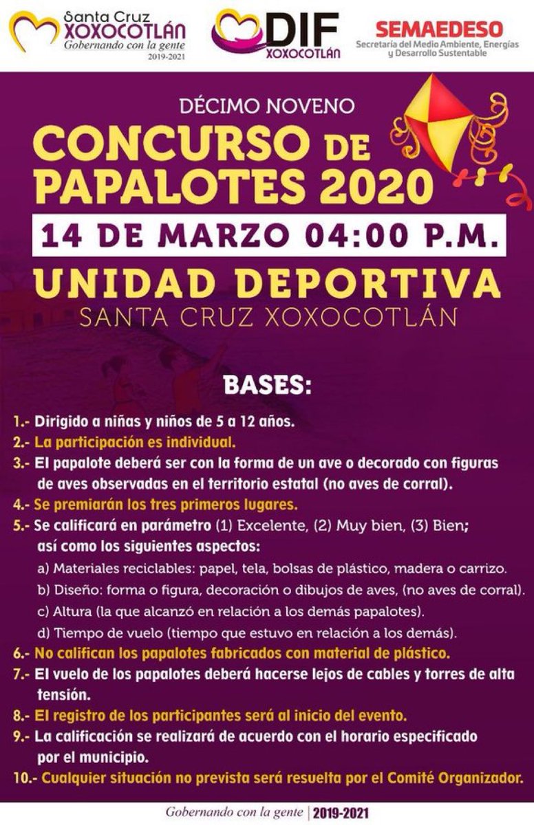 sofyvaldivia's tweet image. Ⓜ️▶️ Invitan a familias de #Xoxocotlan a participar en el concurso de #Papalotes que se realizará en la Unidad Deportiva, el 14 de marzo, a partir de las 4 de la tarde. ¡Habrá regalos y sorpresas! #Oaxaca @TaniaLopezXoxo @Alejandro_ALJ @SistemaDIFXoxo @GobXoxo