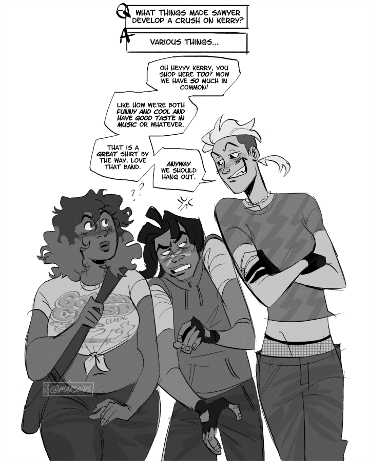 couple answered OC questions from patreon. left to right: kerry, lucky, sawyer, and griff (feat. mutt as "ghost") 