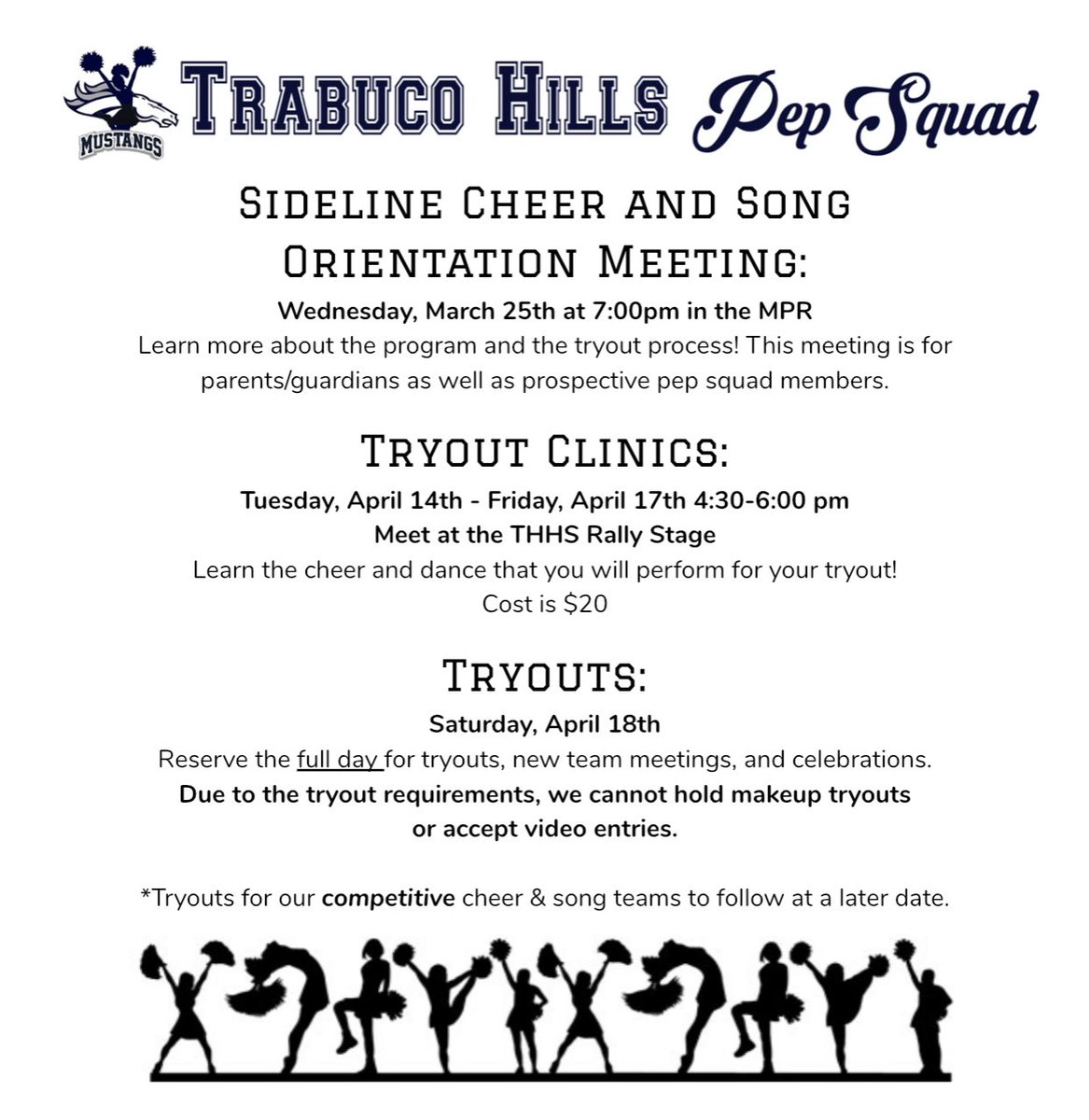 Tryout Orientation Meeting March 25th @ 7:00 in the MPR!