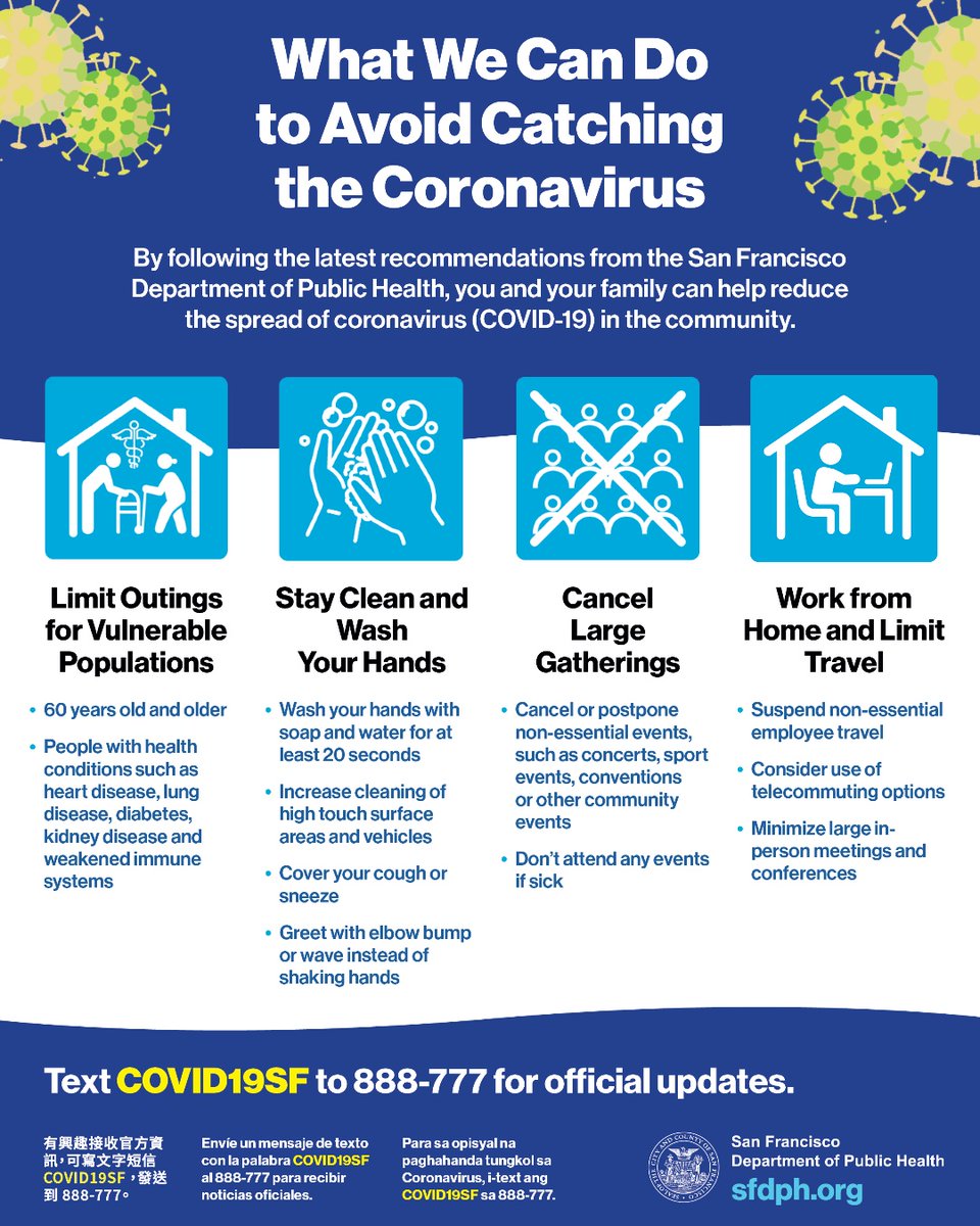 SF_emergency's tweet photo. By following the latest recommendations from @SF_DPH you and your family can help reduce the spread of coronavirus (COVID-19) in the community. https://t.co/Kt3OlyXbnV