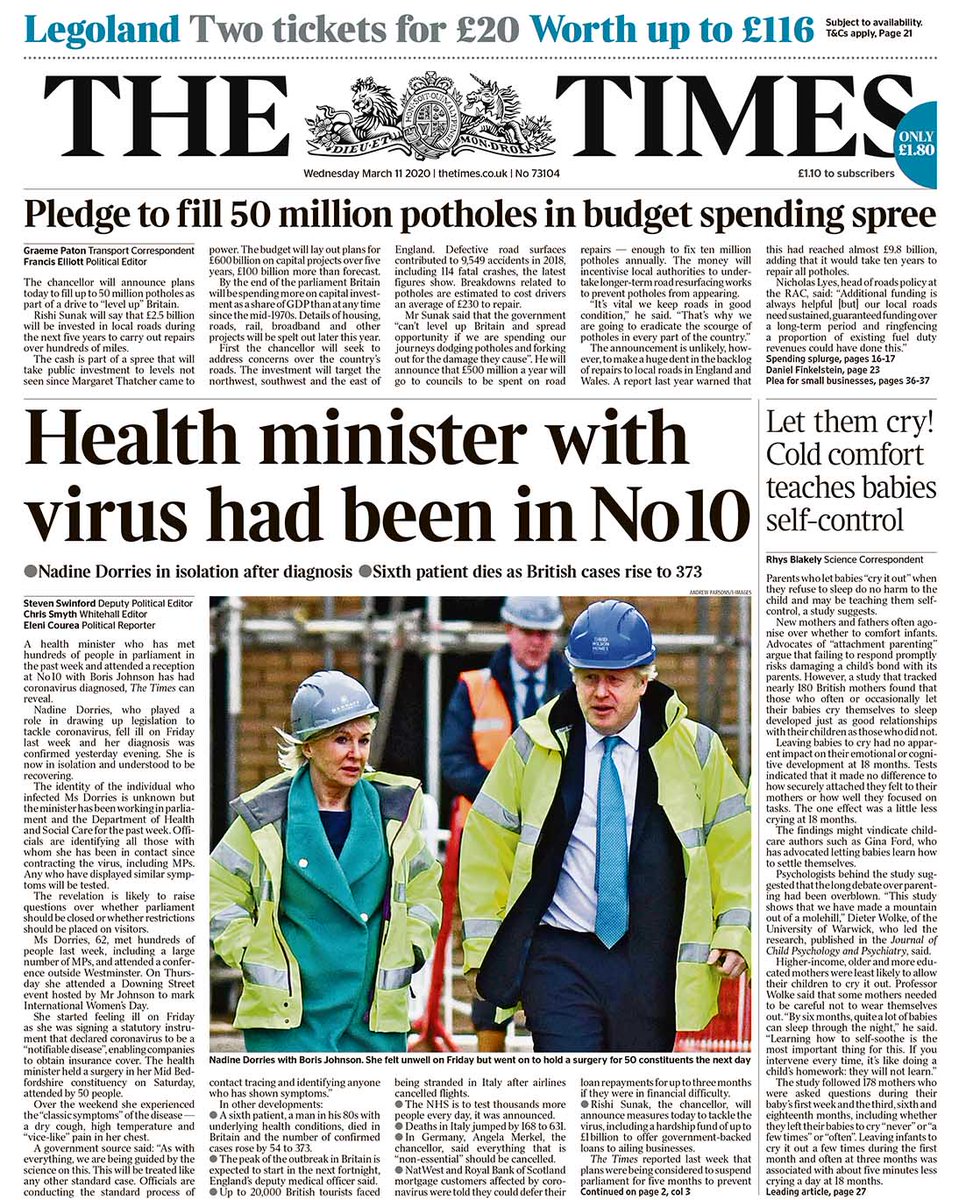TimesPictures's tweet image. Health minister with virus had been in No10
#TomorrowsPapersToday 
@hendopolis