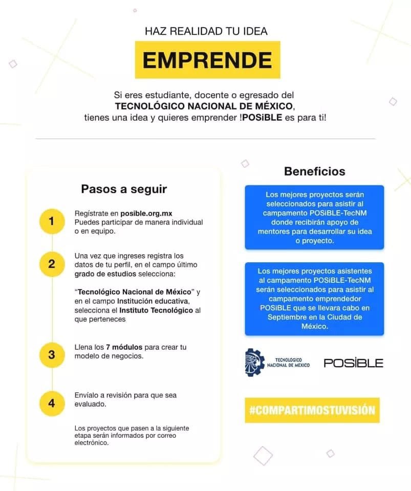 #ElTecNMInforma 
Convocatoria para participar en #POSiBLE2020
Para más información visita 👉🏻 bit.ly/2v7sEc2