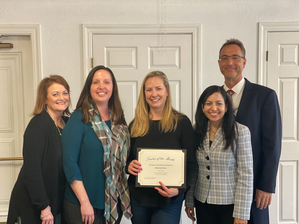 Rotary celebrating Amanda Kush of Benicia Middle School as their March "Teacher of the Month". Congratulations Ms. Kush!