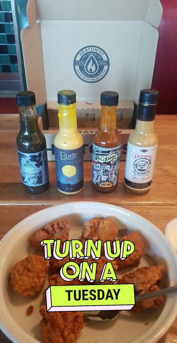 ChrisJoelSmith's tweet photo. It's #TasteTestTime w/ new sauce's from @Heatonist!
@QMhotsauce Charcoal Ghost is yummy & not too hot!
@TorchbearSauces Son of Zombie is tasty & spicy
The Iris Lune is a great mustard-y sauce by @dawsonshotsauce & their #Heatonist #1 is a burner! #HotOnes #HotSauce @firstwefeast https://t.co/WfiYcIhhwA