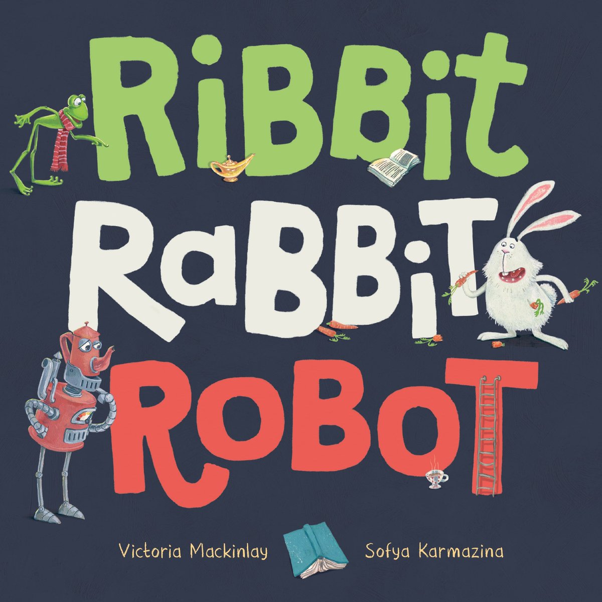 vmackinlay's tweet photo. As happy as a frog in a pond to reveal the cover for my debut picture book. Out 1st April. Not an April Fools 🐸🐰🤖
#ribbitrabbitrobot #dontbeameanie https://t.co/IaJuSReJZt