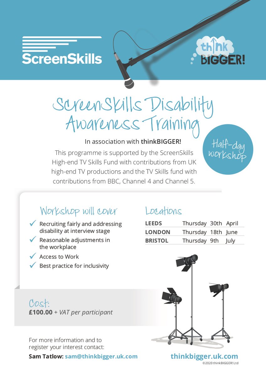 thinkbigger_org's tweet photo. Want to become more inclusive when recruiting for job posts? TV &amp; Film industries need to attract more disabled talent but HOW? 

Come along to our @UKScreenSkills Disability Awareness Training to find out more. 

Visit: https://t.co/29ErKwaHwJ #DisabilityAwareness #TVforEveryone https://t.co/Cqo4sAAkMO