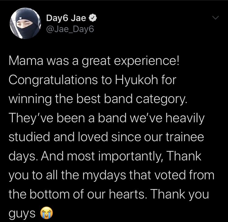 I think he knew how mydays mass voted bc we really wanted them to win during mama 2017. We didn’t even get a W but he went out of his way just to say thank you 