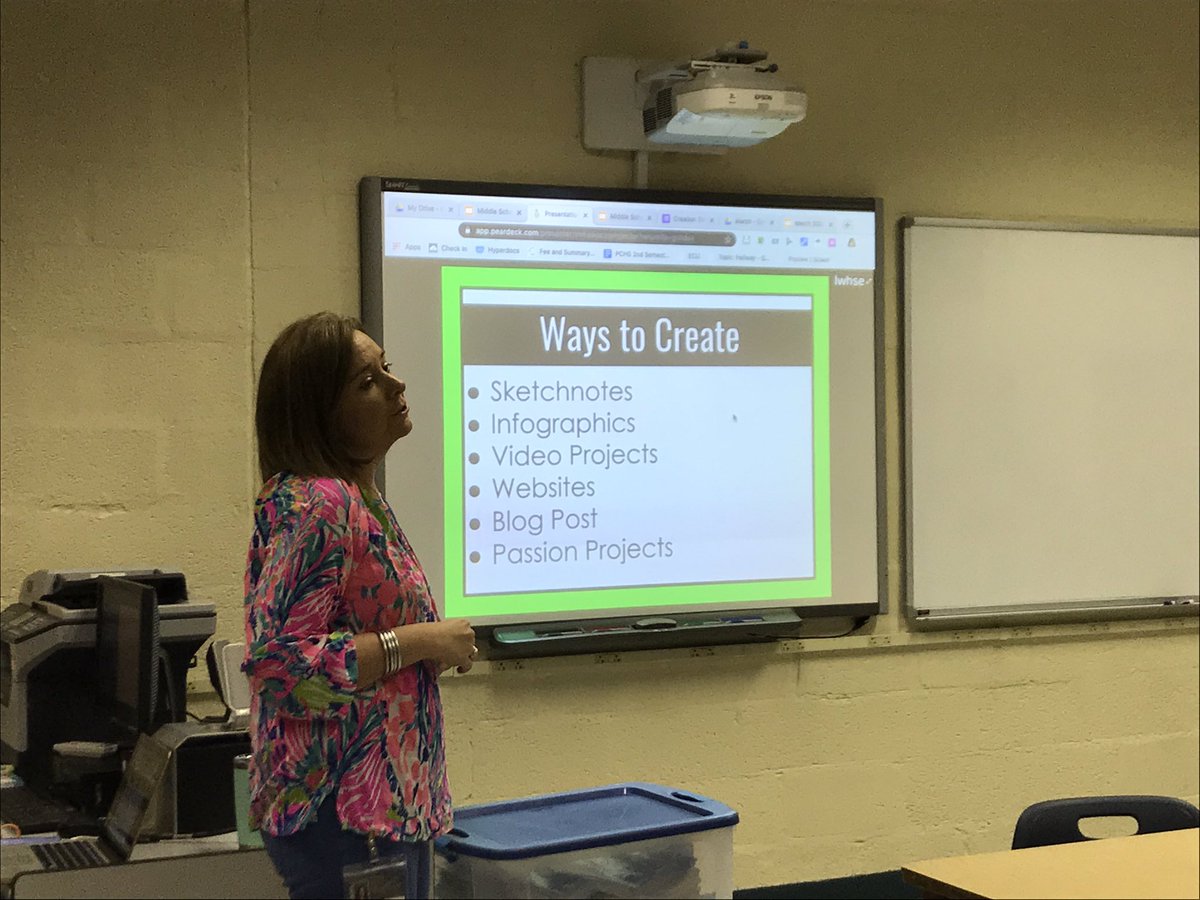 PLC at PCMS today. Get students creating! Creating doesn’t always mean technology, it means what’s best for students! <a href="/abenton_pq/">April Benton</a> <a href="/mrsjroberts2/">Julie Roberts</a>