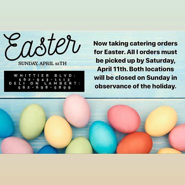 LascarisItalian's tweet photo. Get your catering orders in. All orders must be picked up by Saturday, April 11th. Both locations will be closed on Easter Sunday in observance of the holiday. 🐣🐰💐 https://t.co/iHMRYtcA8g https://t.co/B9UJPmujST