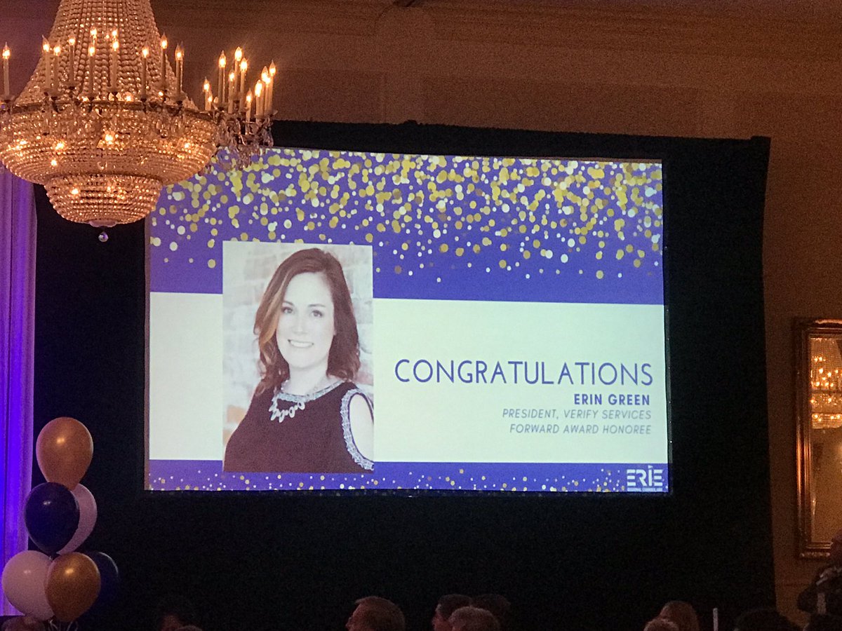 EriePAChamber's tweet photo. Our second award (also new) is the #ForwardAward to acknowledge those who go above and beyond to being innovative thinking and foster exceptional company culture. Congratulations to Erin Green and the @Verify_Services team for being the inaugural winner! #CoE2020 #EriePA https://t.co/3OUYN0YnzO